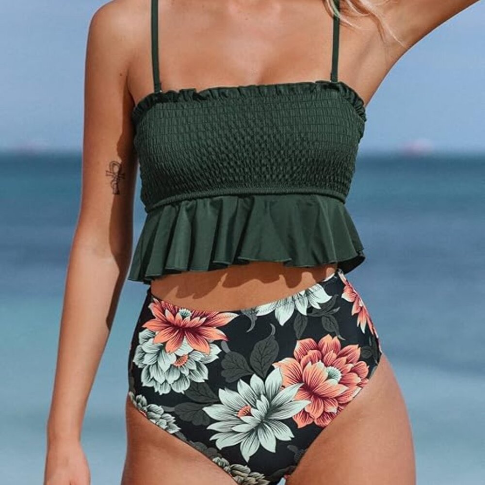 Cupshe High Waist Ruffle Bikini Set S | NWT | Two-Piece Swimsuit
